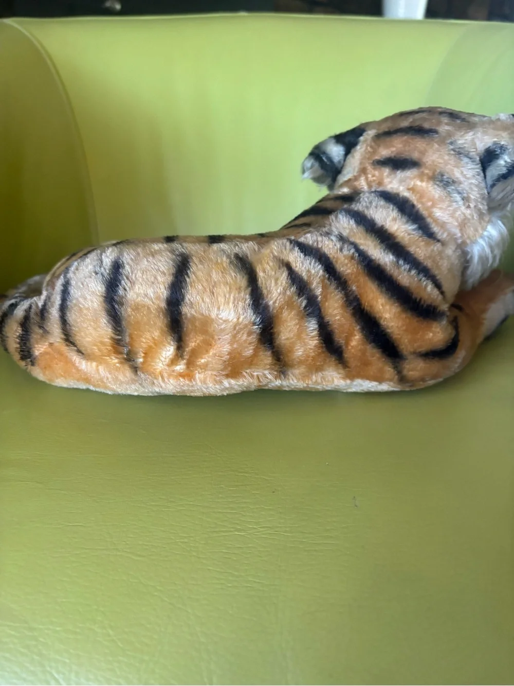 Steiff Vintage Mohair Tiger Stuffed Animal Plush Green Eyes Laying Tiger